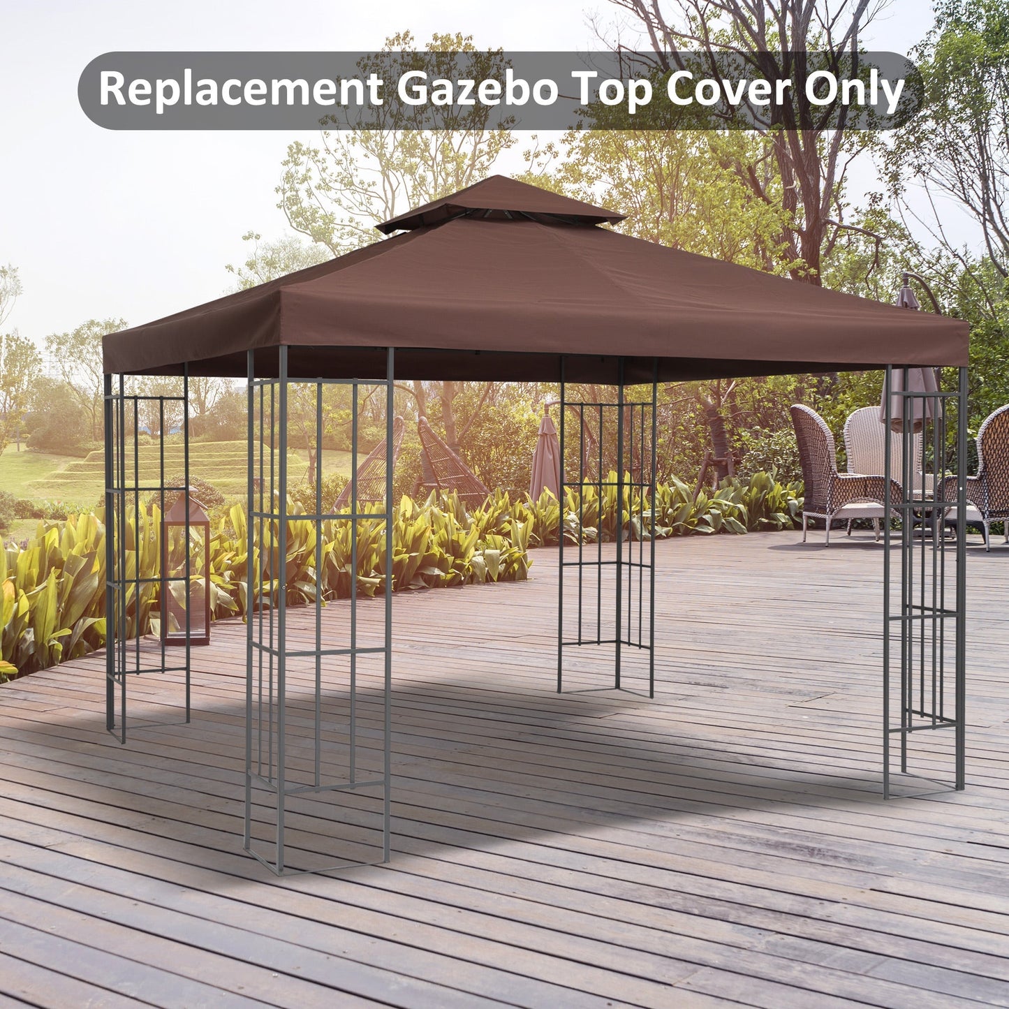 3x3 m Double-Tier Canopy Top Replacement-Coffee