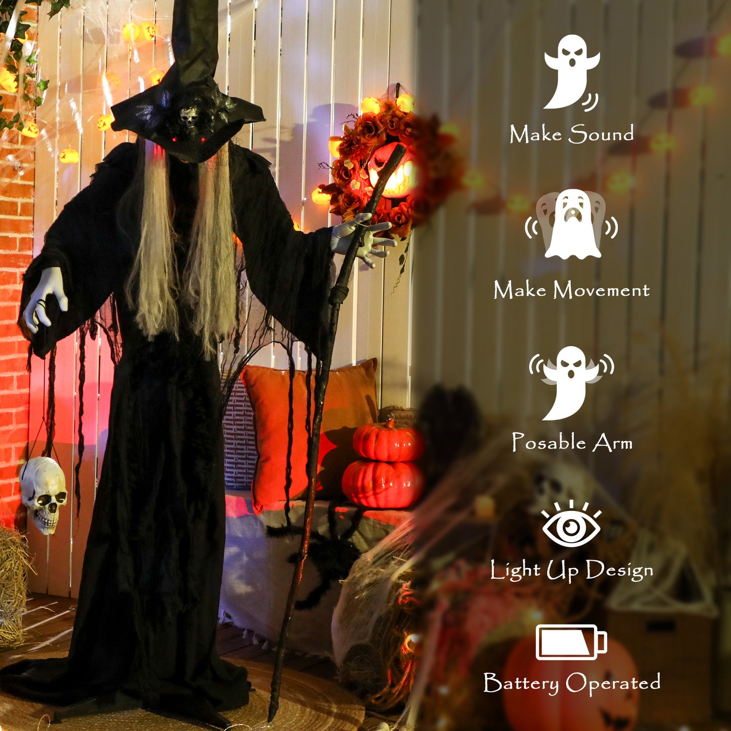 Animated Witch Halloween Decoration - 170cm