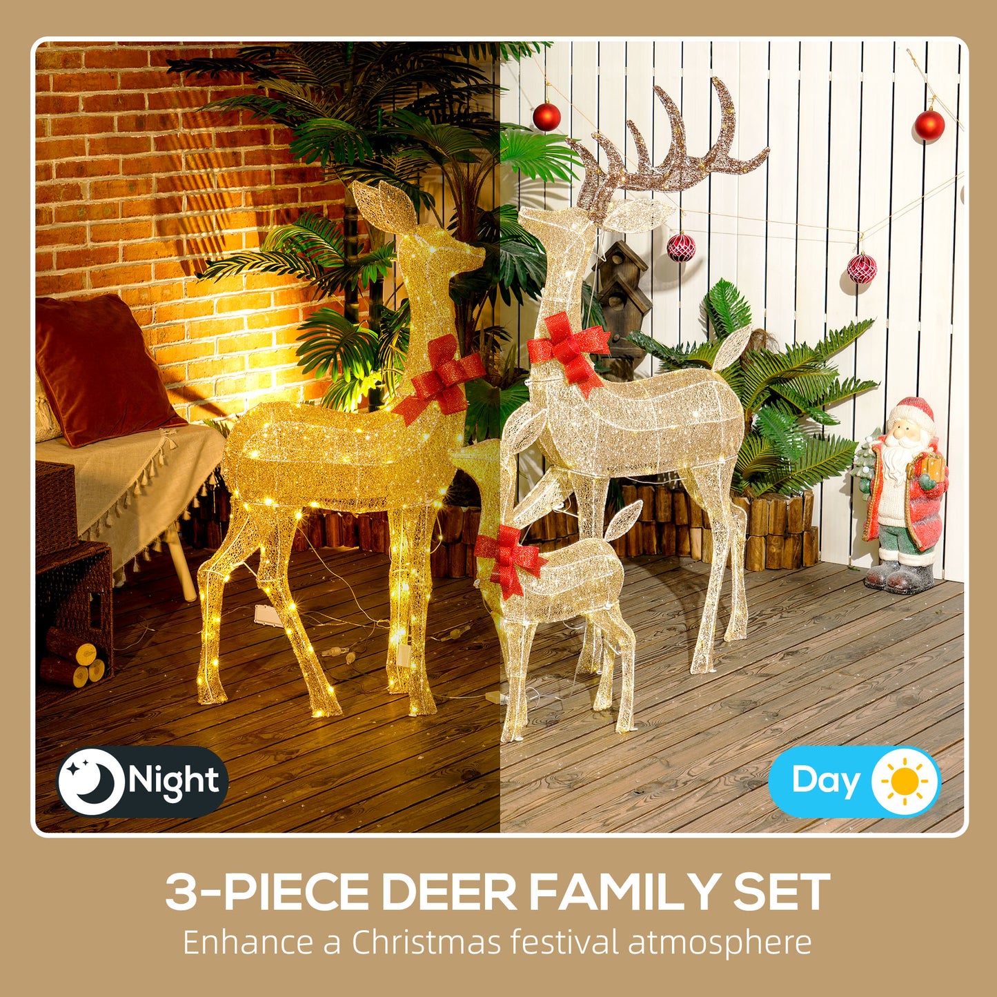 3 Piece Christmas Feature Light Multifunction Warm White Outdoor LED