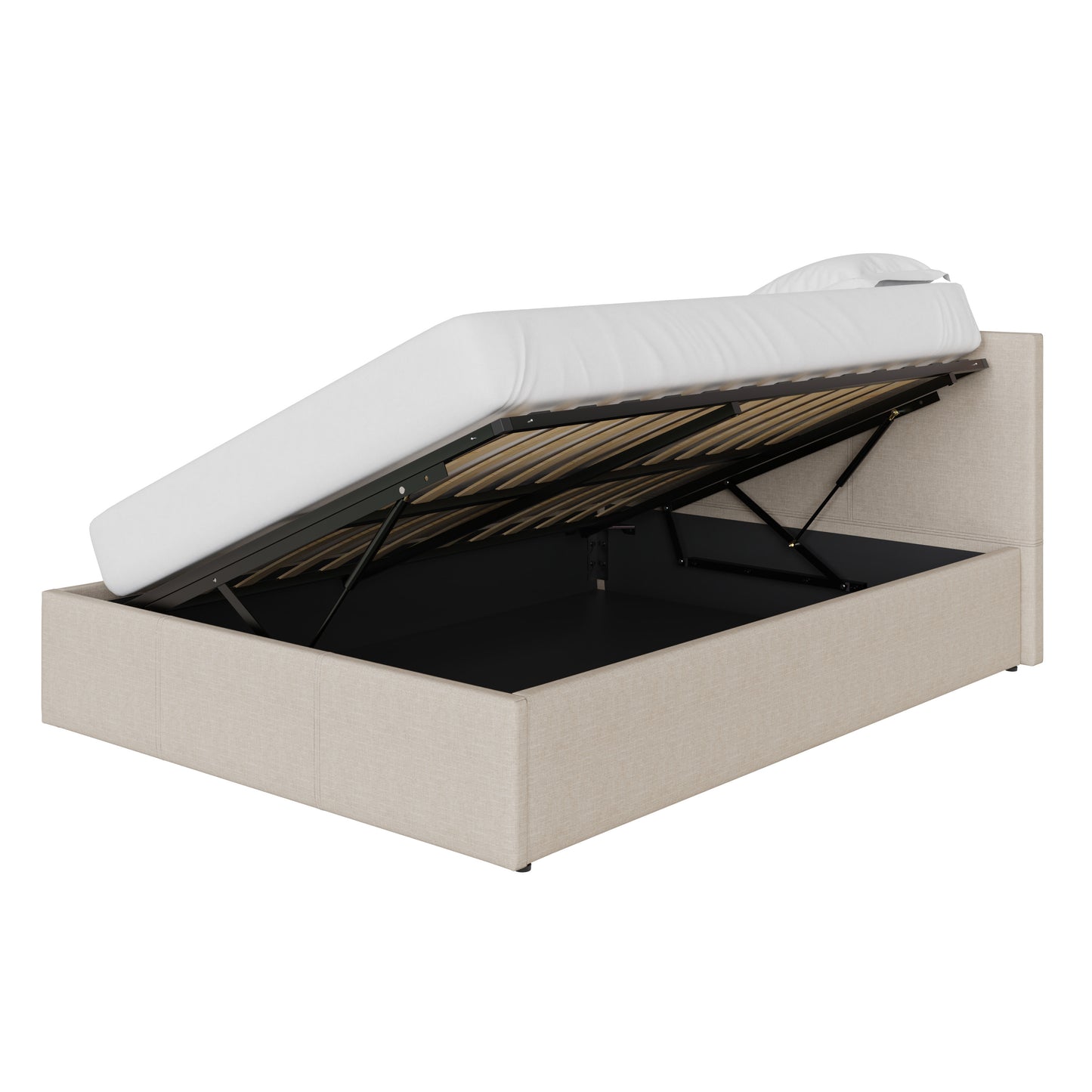 Side Lift King Size Ottoman Bed Metal & Wood Natural 5 x 7ft