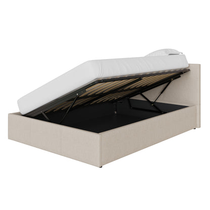 Side Lift King Size Ottoman Bed Metal & Wood Natural 5 x 7ft