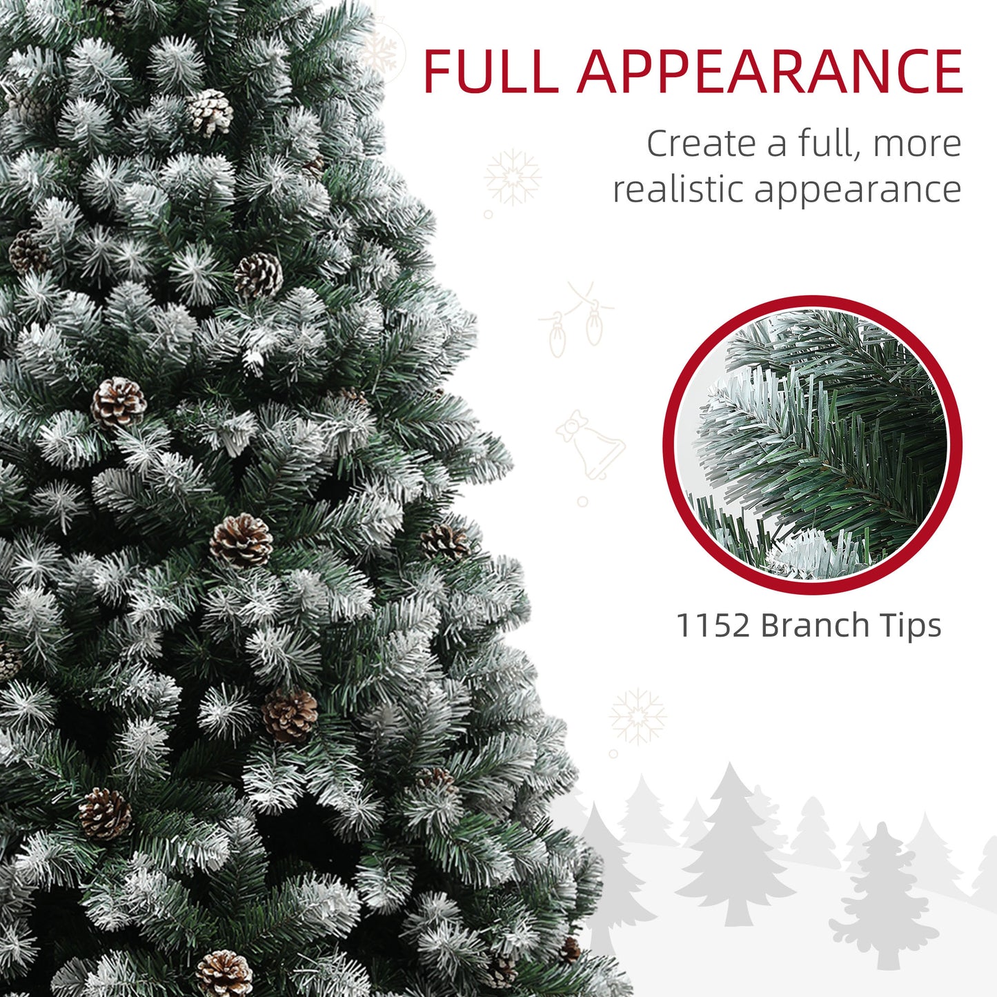 7ft Pinecone Christmas Tree Artificial - White Frosted Green  1152 Tips