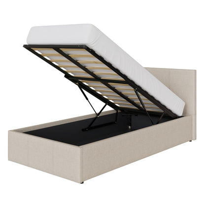 End Lift Small Double Ottoman Bed Metal & Wood Natural 3 x 7ft