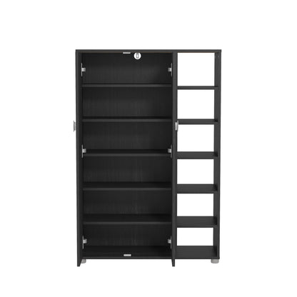 Bideford Tall Shoe Storage Black 2 Doors 12 Shelves