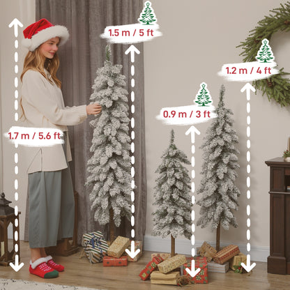 3x Slim Pencil Christmas Tree Artificial - White Frosted Green   Tips