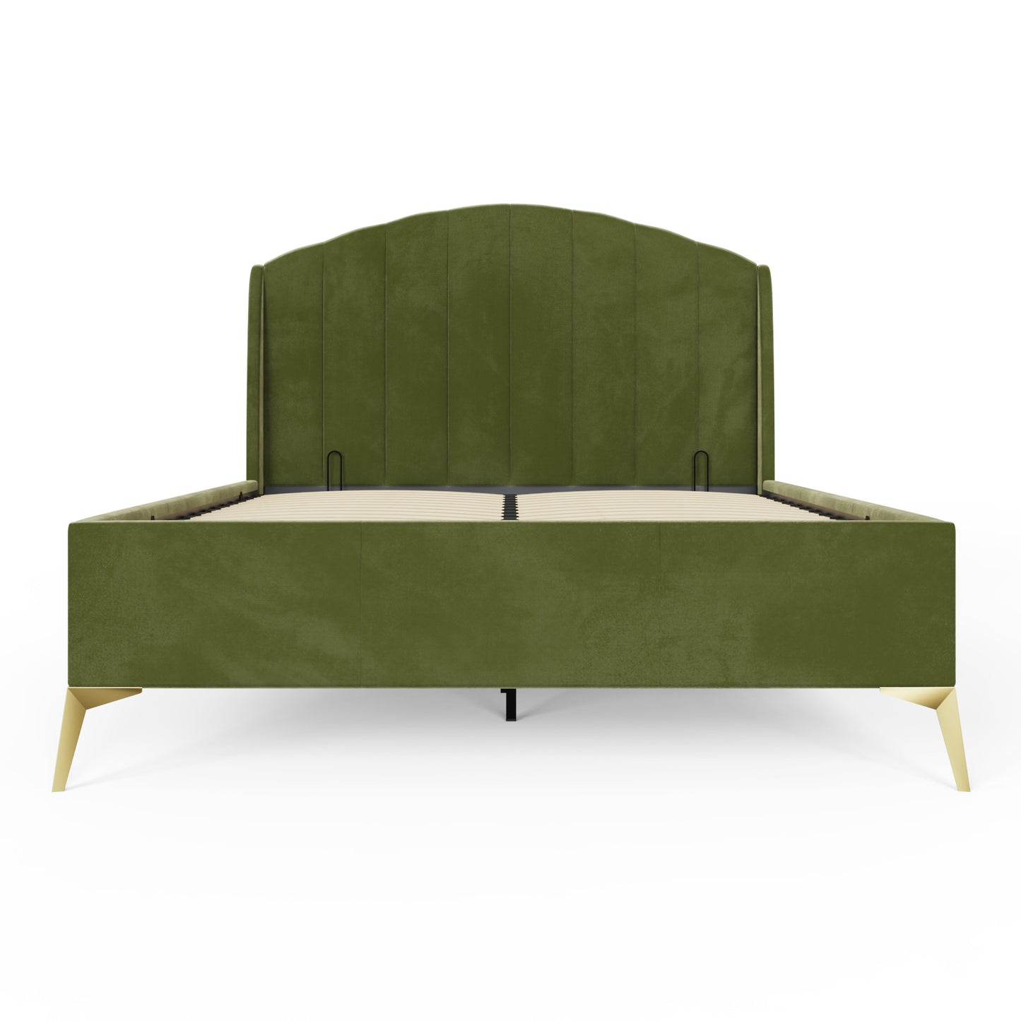 Pettine Double Ottoman Bed Wood & Fabric Green 5 x 7ft