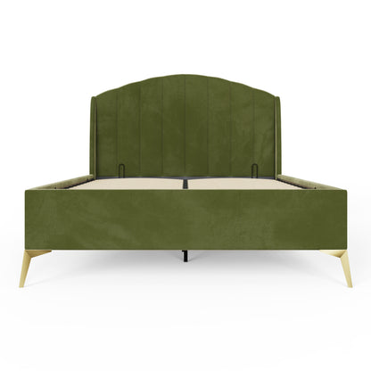 Pettine King Size Ottoman Bed Wood & Fabric Green 5 x 7ft