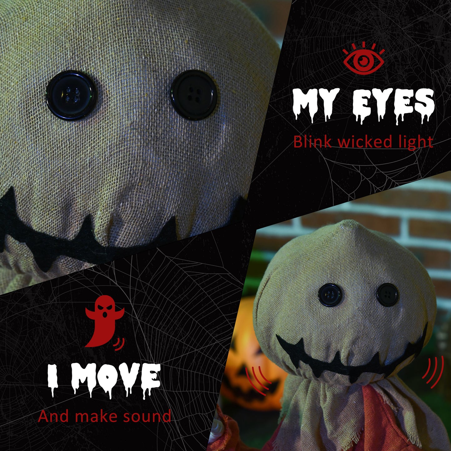 Animated Scarecrow Halloween Decoration - 77cm