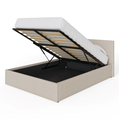 End Lift Double Ottoman Bed Metal & Wood Natural 4 x 7ft