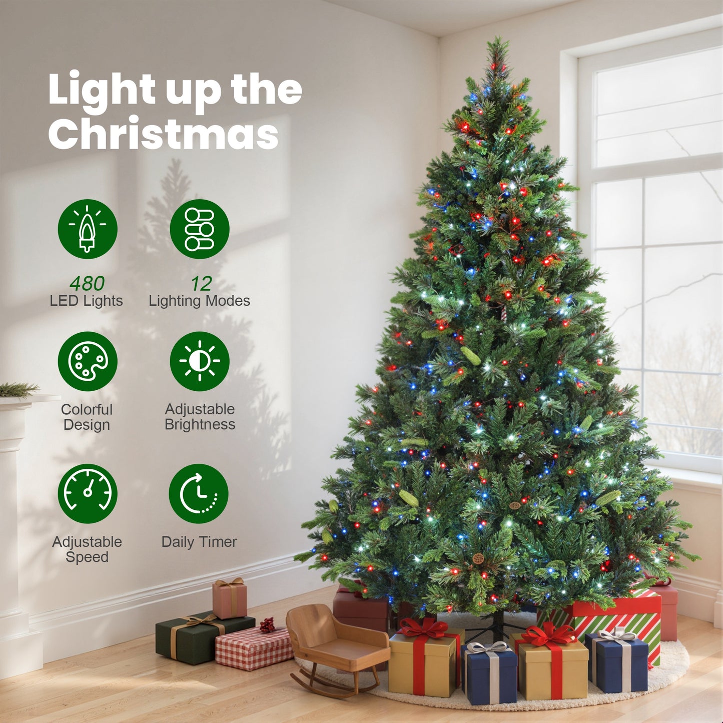 7ft Christmas Tree Artificial - Multicoloured 3017 Tips