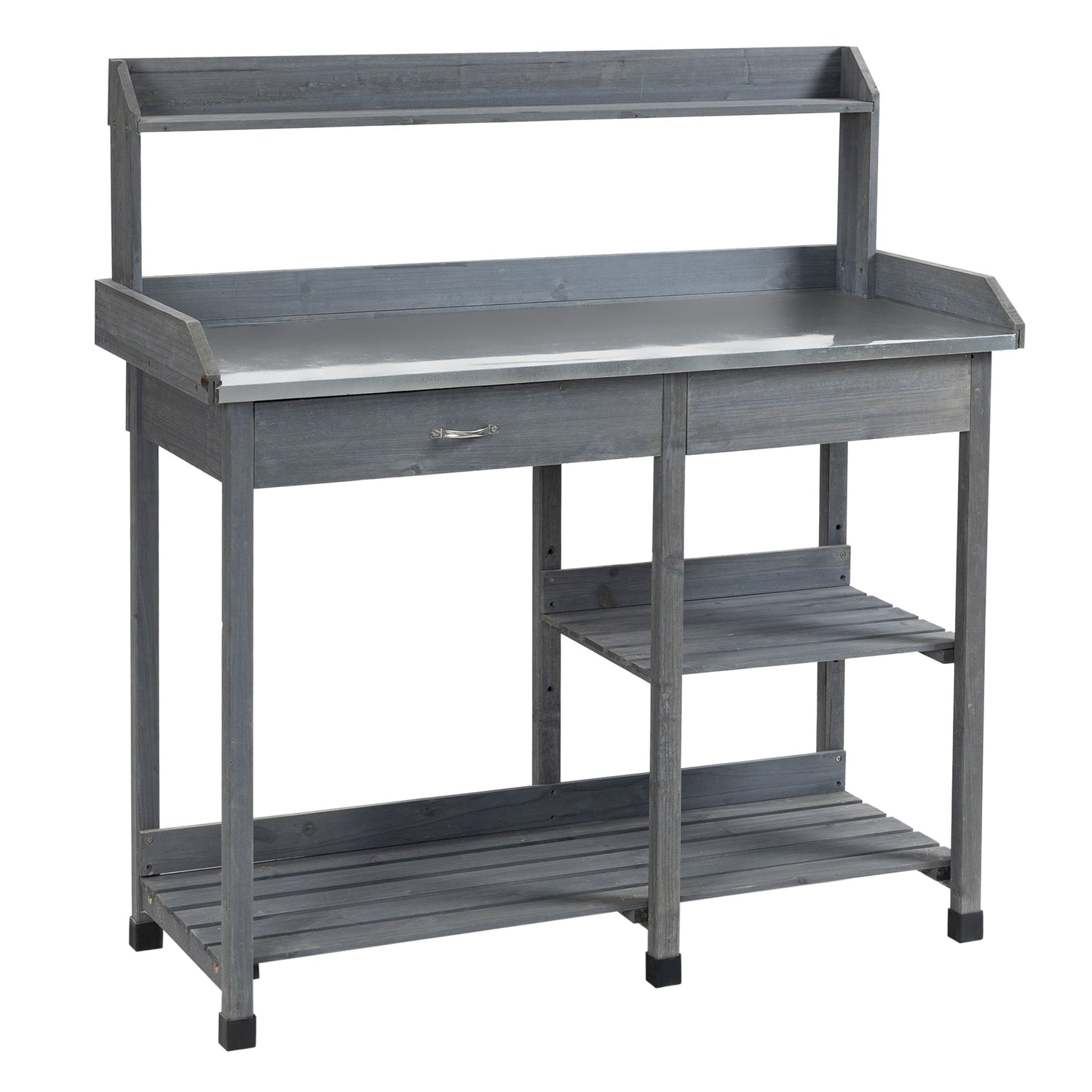 Garden Potting Table Wooden Workstation w/ Metal Tabletop Primary Image