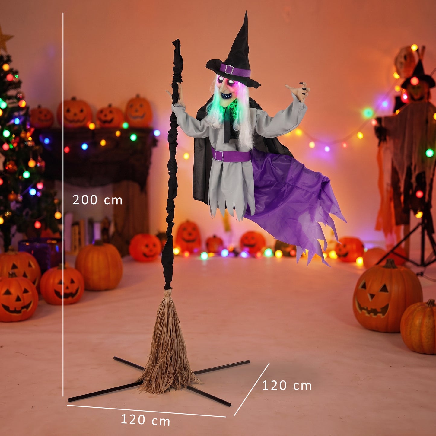 Animated Flying Witch Halloween Decoration - 200cm