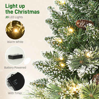 2ft Prelit Christmas Tree Artificial - White Frosted Green Ornament Warm White 64 Tips