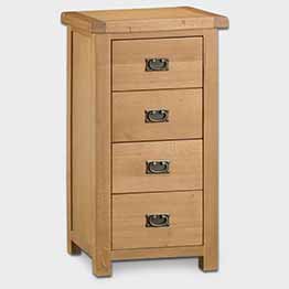 Cotswold Oak Narrow Chest of 4 Drawers