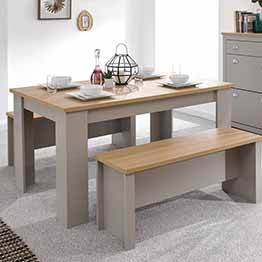 Lancaster Grey & Oak Dining Set with 2 Benches - 4 to 6 Seater
