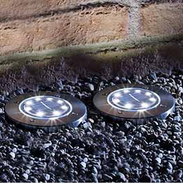 Set of 2 Round Solar Lights with Silver Bezel Deck