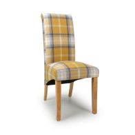 See more information about the Pair of Roll Back Dining Chairs Wood & Fabric Yellow Check