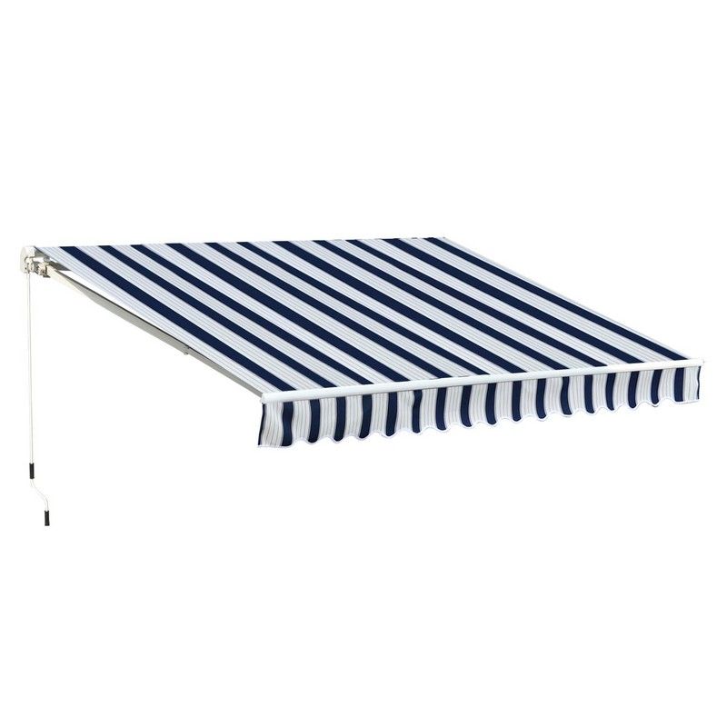 Outsunny Manual Retractable Awning 3X2.5 M-Blue/White Stripes