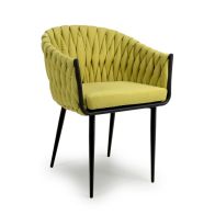 See more information about the Pair of Contemporary Dining Chairs Metal & Braided Fabric Yellow