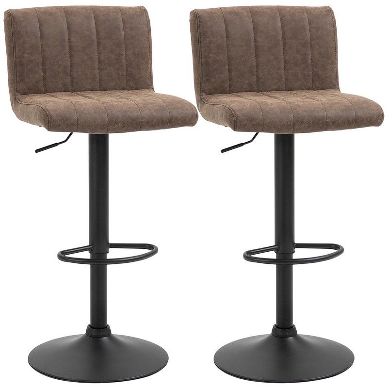 Homcom Adjustable Barstools Set Of 2 Swivel Counter Bar Chairs Bar Stools With Footrest Pu Leather Gas Lift Brown