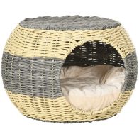 See more information about the Pawhut Wicker Cat House Rattan Raised Cat Bed Cosy Kitten Cave With Soft Washable Cushion Diameter 40 X 30cm