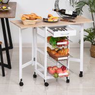 See more information about the Homcom Drop-Leaf Kitchen Cart Trolley w/ 3 Baskets Drawer Surface Top 6 Universal Wheels Rolling Storage Unit Kitchen Home Dining Island White Oak Tone