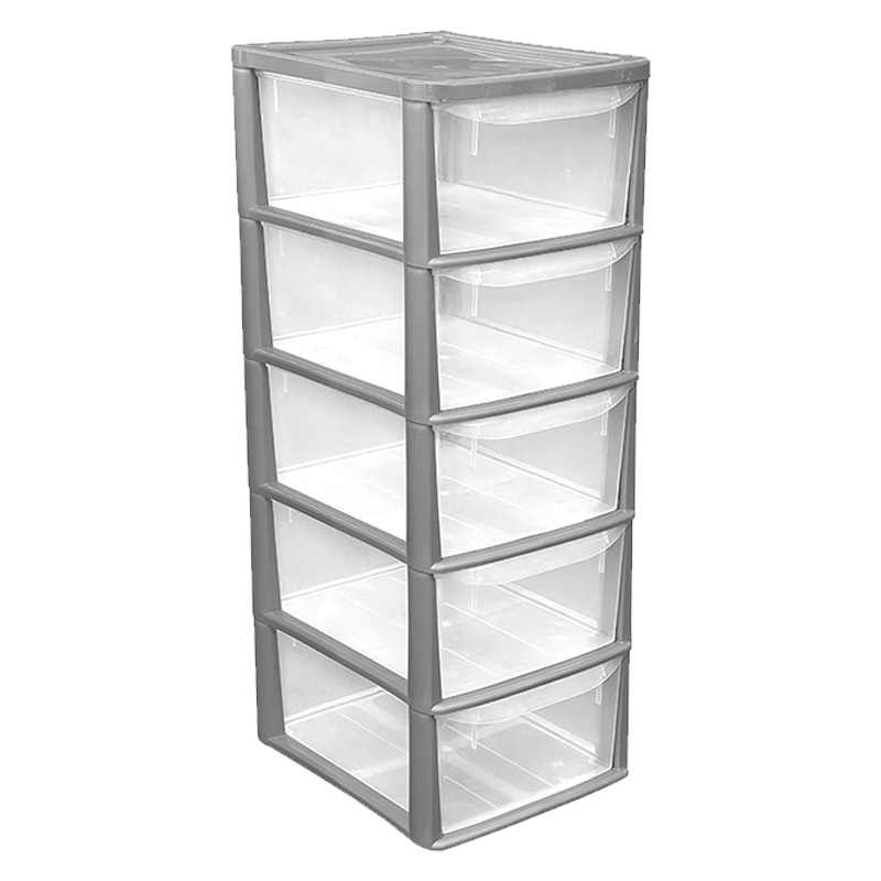Plastic Storage Unit 5 Drawers 55 Litres Large - Silver & Clear by Thumbs Up Bury