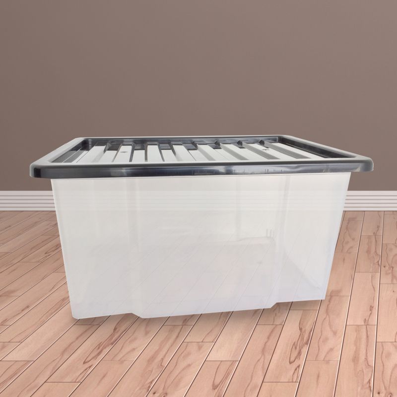 Plastic Storage Box 50 Litres Large - Clear & Black by TML