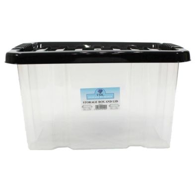 24L TML Stacking Plastic Storage Clear Box & Black Clip Lid