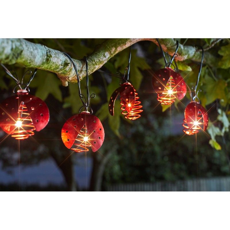 Ladybird Solar Garden String Lights Decoration 10 Warm White LED - 3.8m by Smart Solar