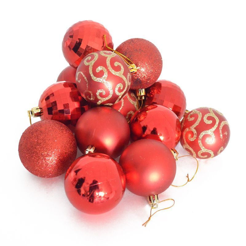 35 x Christmas Tree Baubles Decoration Red & Gold with Glitter Pattern - 6cm by Christmas Time