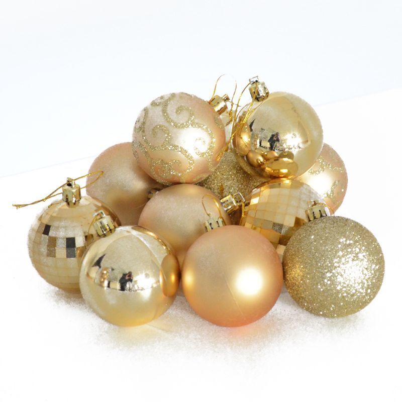 35 x Christmas Tree Baubles Decoration Gold with Glitter Pattern - 6cm by Christmas Time