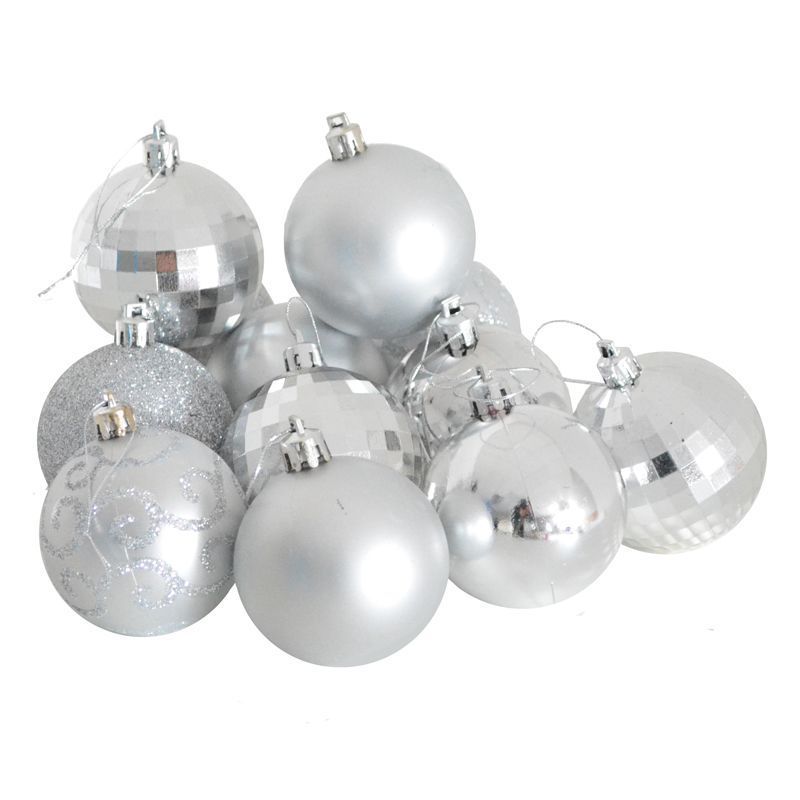 35 x Christmas Tree Baubles Decoration Silver with Glitter Pattern - 6cm by Christmas Time