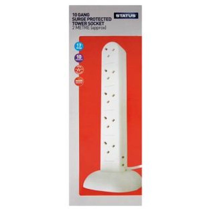 Surge Protection Tower Extension Socket 10 Way 2Mtr
