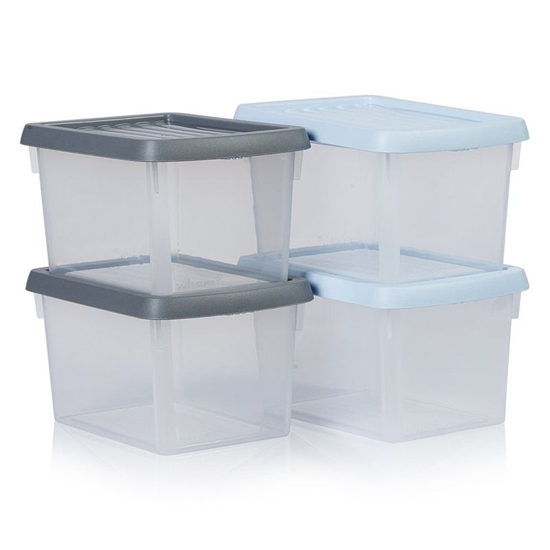 1.5L Pack of 4 Wham Stacking Plastic Storage Clear Box & Assorted Lids