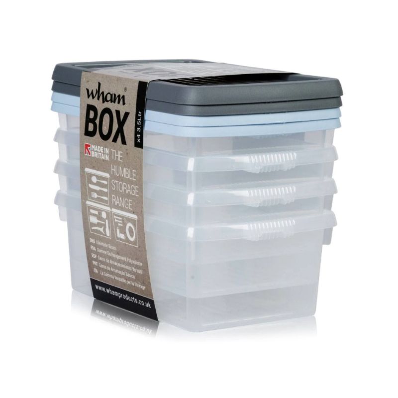 3.5L Pack of 4 Wham Stacking Plastic Storage Box Clip Lid