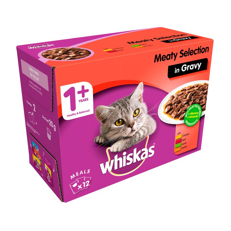 Whiskas Wet Adult Cat Food Meaty Selection 12 Pouches