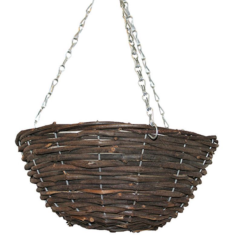 16 Inch Hanging Rattan Basket Black
