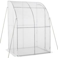 See more information about the Outsunny Outdoor Walk-In Lean To Wall Greenhouse With Zippered Roll Up Door And Pe Cover 143L X 118W X 212H cm White
