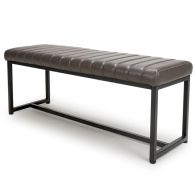 See more information about the Industrial Bench Metal And Faux Leather Ribbed Brown Grey 120cm