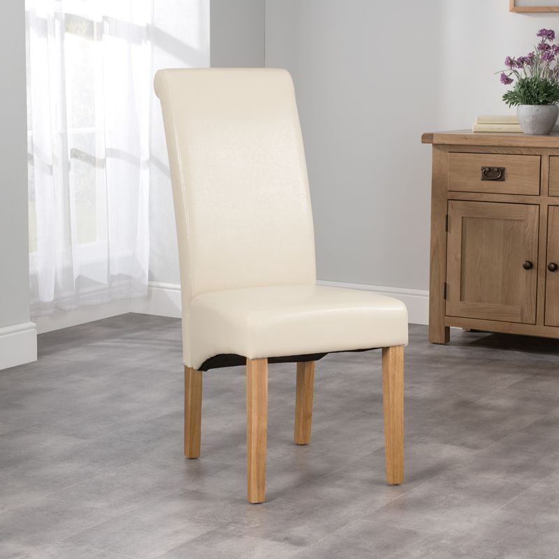 London Dining Chair Wood & Faux Leather Cream