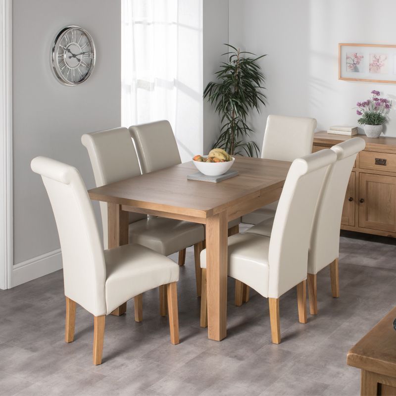Cotswold Oak Medium Dining Table Set With 6 Cream London Chairs