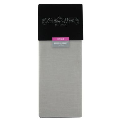 Cotton Mill Silver Single Poly Cotton Fitted Sheet