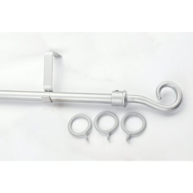 Universal Silver Curtain Pole With Crook Finials 180-330cm