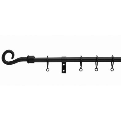 Universal Black Curtain Pole With Crook Finials 180-330cm