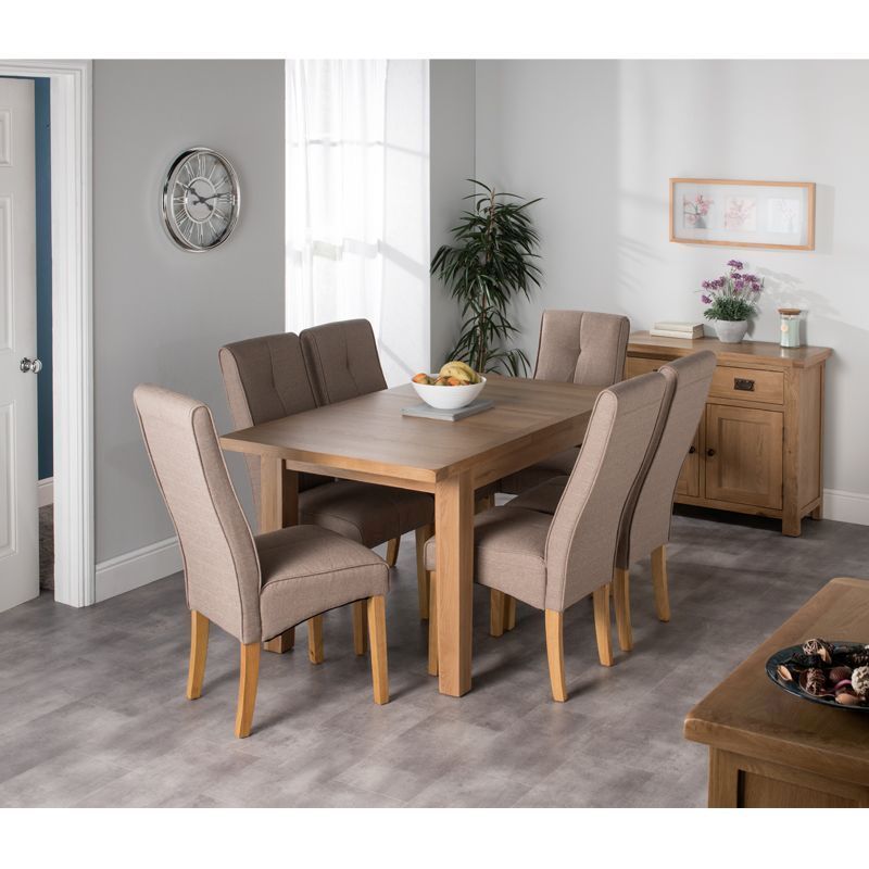 Cotswold Oak Medium Dining Table Set With 6 Brown Milan Chairs