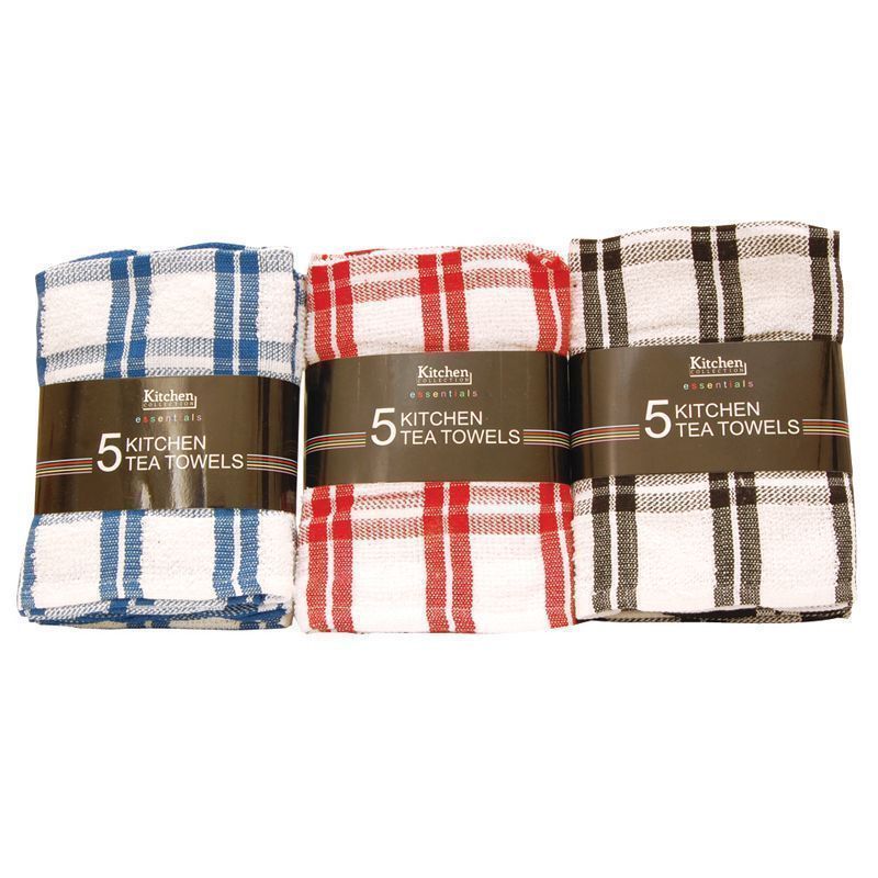 Cooksmart 5 Pack Kitchen Tea Towels - Red & White