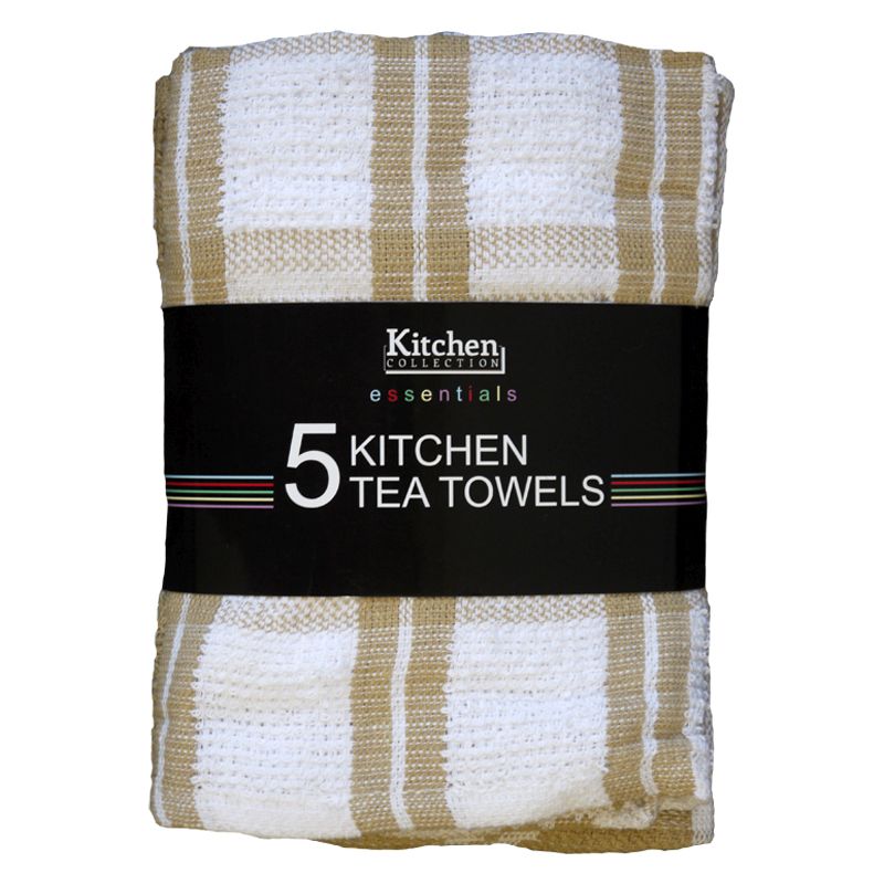 Essentials 5 Pack Kitchen Tea Towels - Beige
