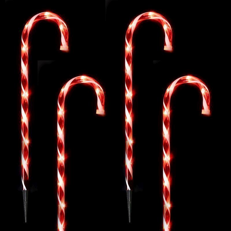 SOLAR CANDY CANE STICK LIGHTS GREEN AND WHITE LOT OF 4 