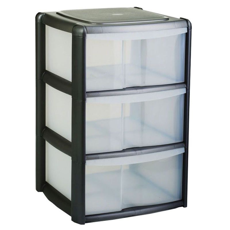 Plastic Storage Unit 3 Drawers 99 Litres Large - Clear & Black by Premier